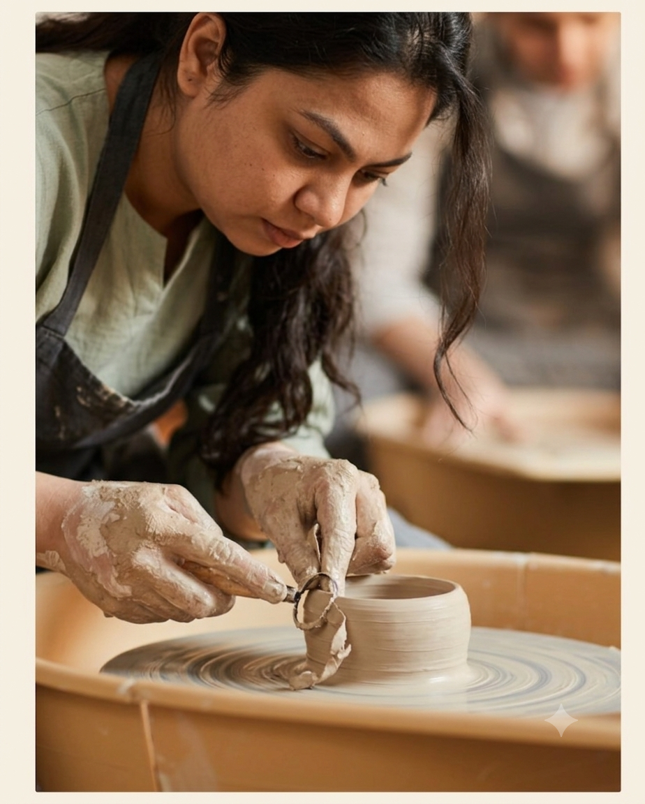 Chitralekha Singh at the potter's wheel